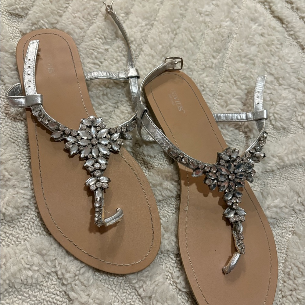 Silver Sandals with Floral Embellishments
